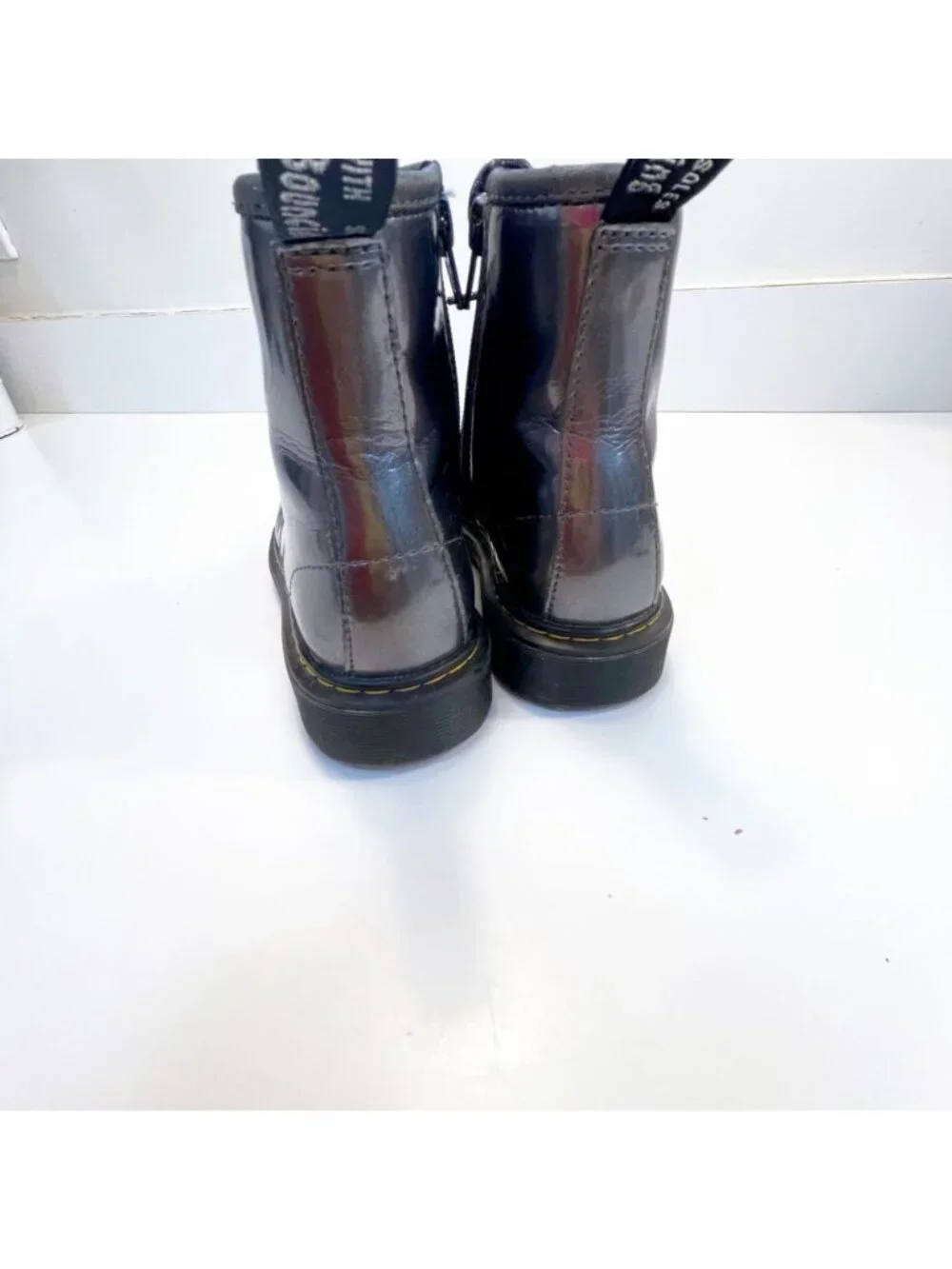 Dr. Martens Patent Leather Grey Combat Boots, Size 4